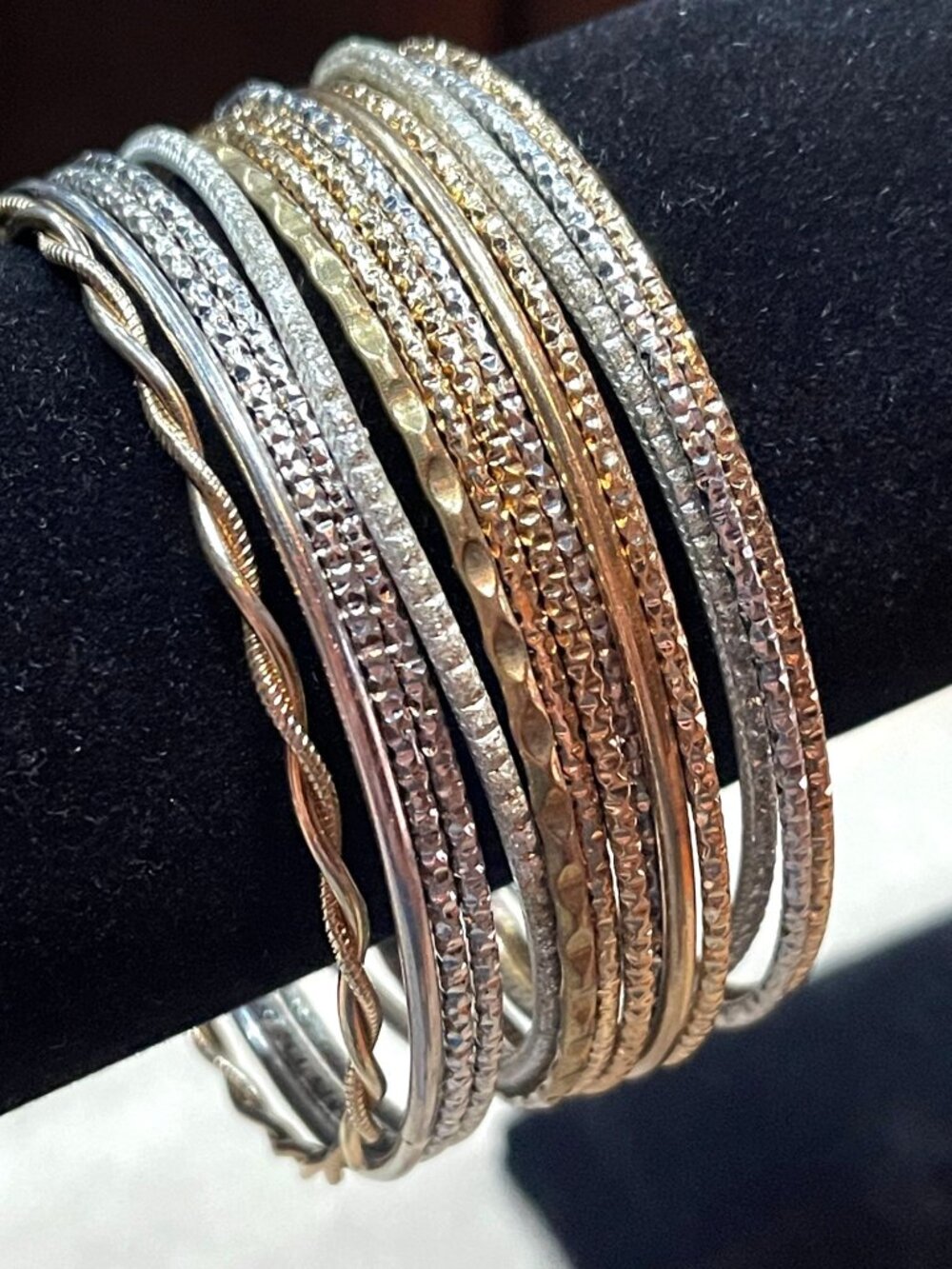 Multi Layered Thin Round Bangle Bracelet Set Silver and Gold Tone